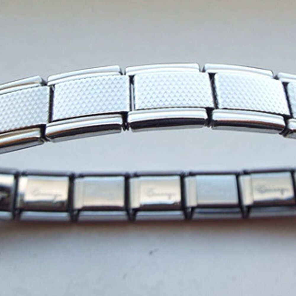 Diamond pattern 18 link 9mm stainless steel Italian charm starter bracelet new